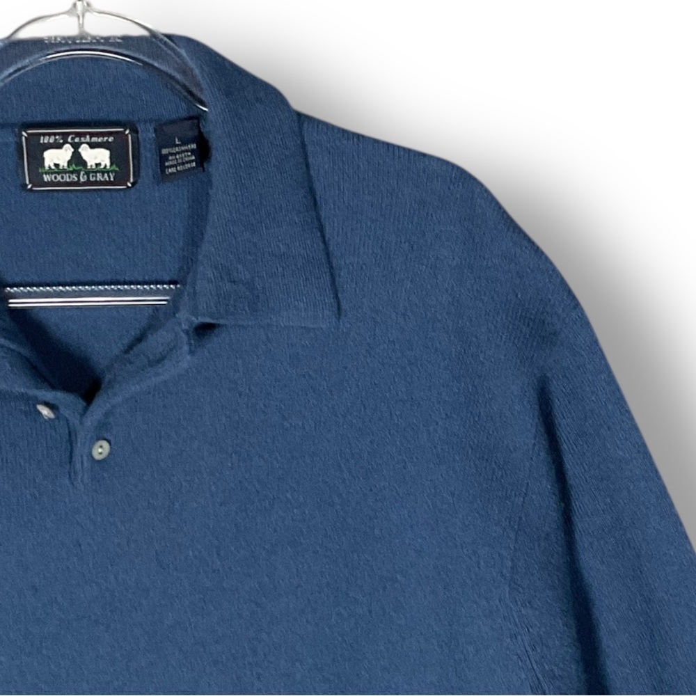 Woods & Gray 100% Cashmere Polo Sweater Sz L Long Sleeve Blue Casual Luxury - Picture 4 of 10